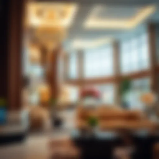 Luxurious hotel lobby near Healthcare City, Dubai