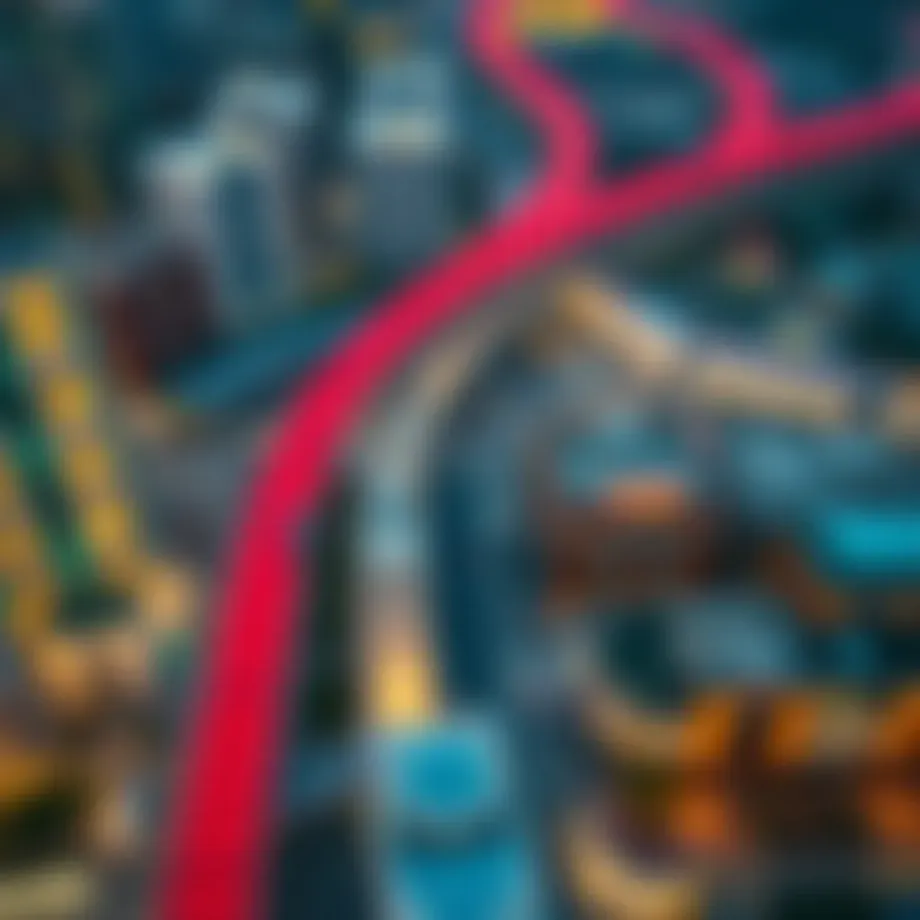 Aerial view of the Red Metro Line in Dubai showcasing its route through the city.