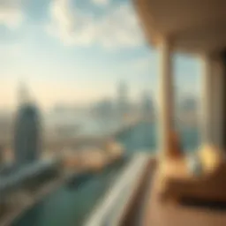 A breathtaking view showcasing The Palm's skyline from a penthouse balcony