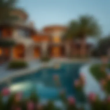 Luxurious Living in Dubai A luxurious residential property with beautiful landscaping in Dubai