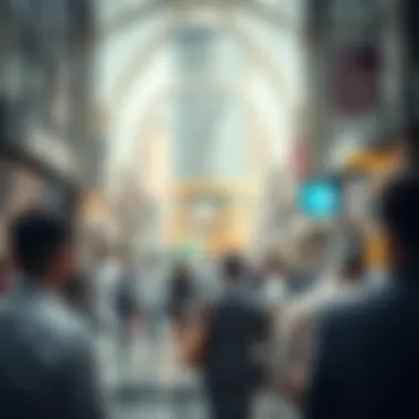Dynamic Real Estate Market An overview of a bustling real estate market with agents and clients
